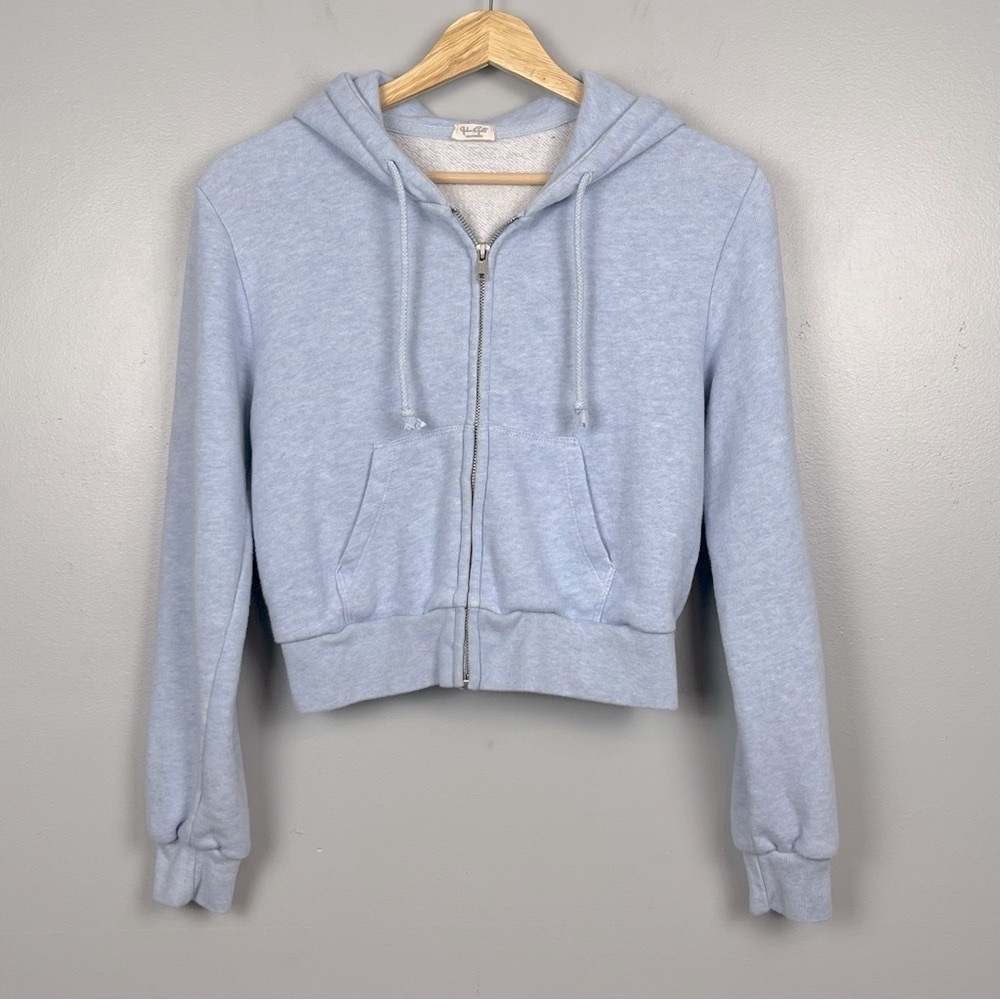 John Galt blue cropped full zip sweatshirt hoodie cotton poly jacket, OS. - Picture 2 of 8